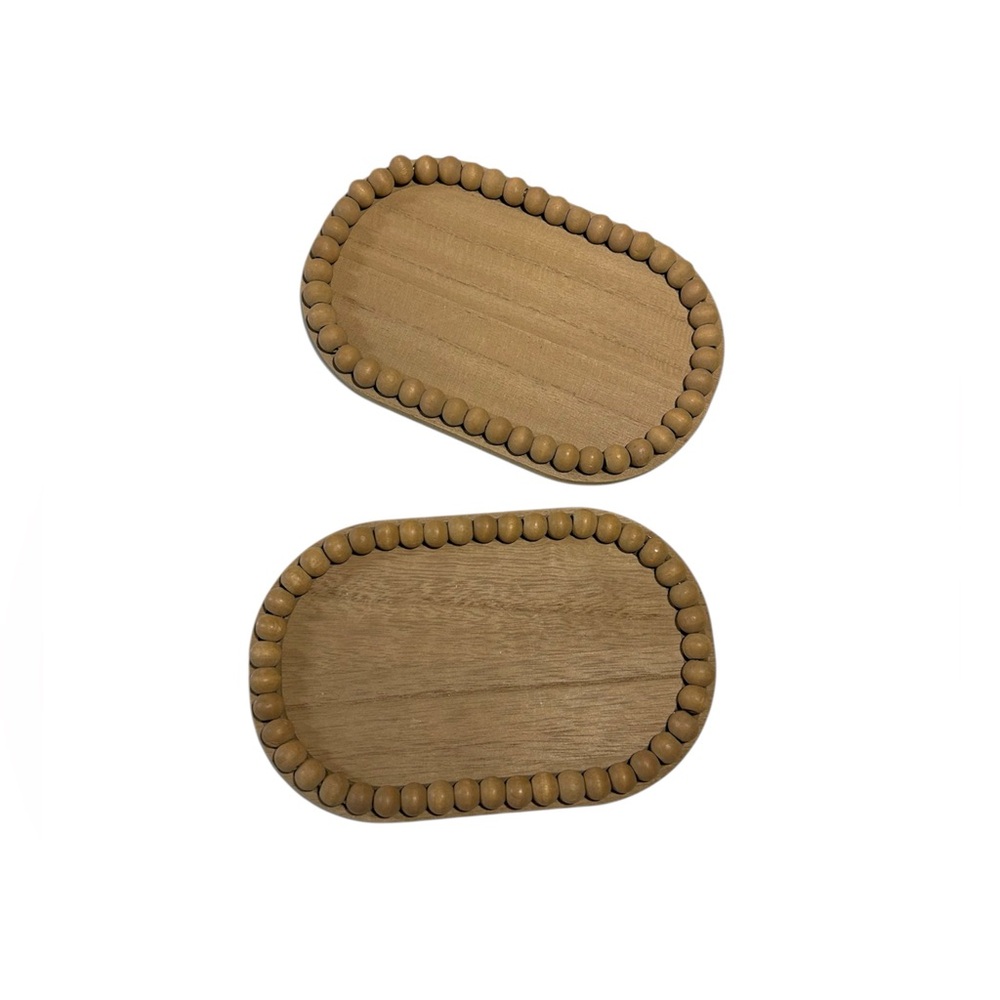 2 Beaded Trim Oval Trays - NWOT